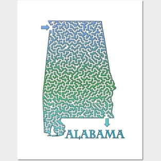 Alabama State Outline Coastal Themed Maze & Labyrinth Posters and Art